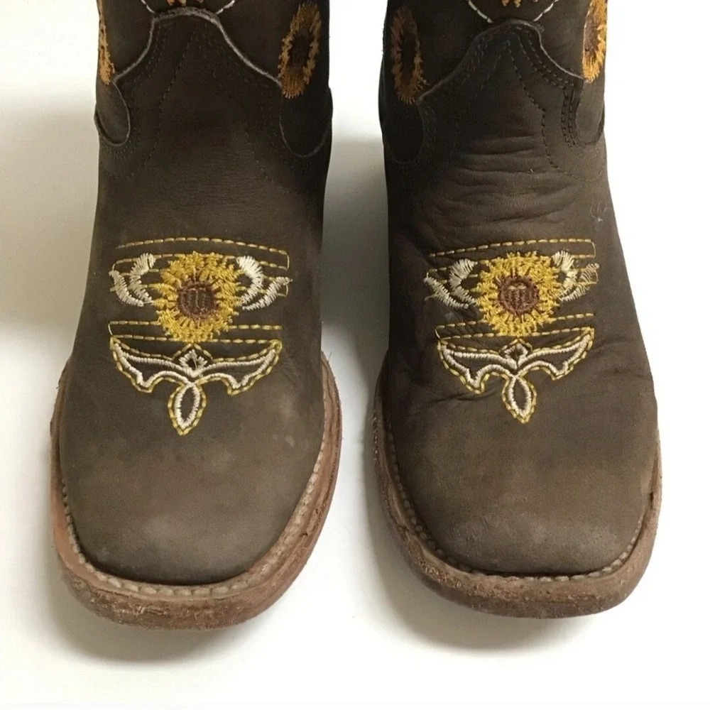 Cowboy Boots Fall Brown Leather Kid Western Size 13 Sunflower Equestrian Girls